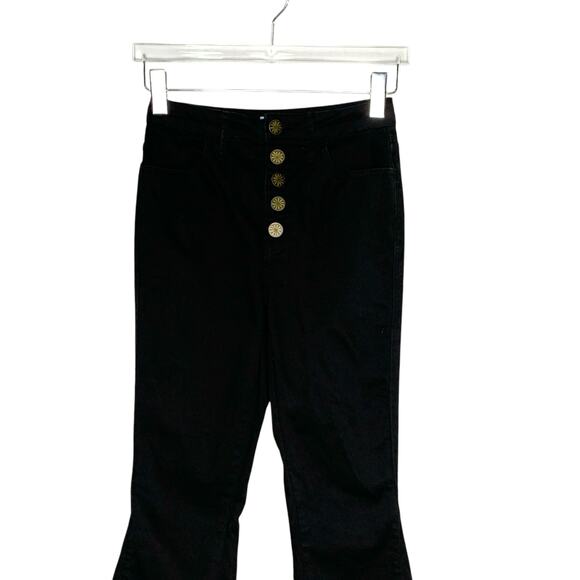 Show Me Your Mumu 25 Berkeley Button Up Bells Pitch Black Flare Raw Hem - Picture 5 of 12